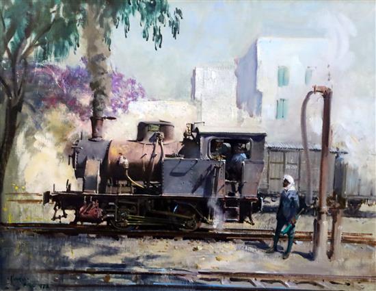 § Terence Cuneo (1907-1996) Tank locomotive, India 20 x 25.5in.